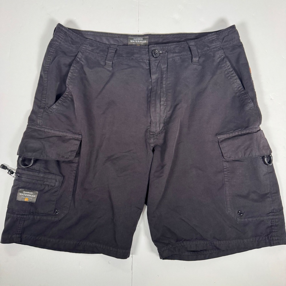 Quiksilver Waterman Cargo Shorts Mens 32 Black Utility Pockets Tactical Hiking